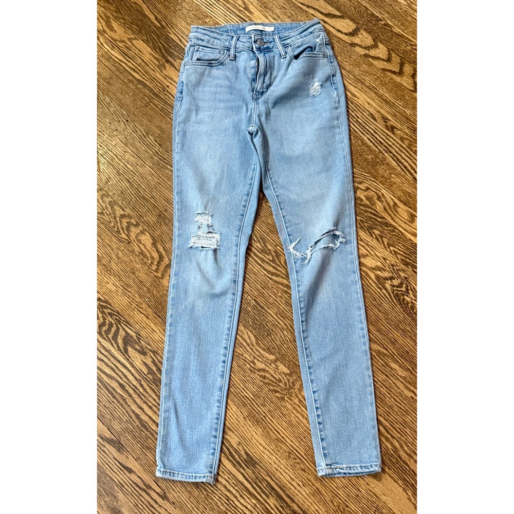 Levi's 721 High Rise Skinny Jeans Women 26 Edgy Light Blue Distressed Denim
